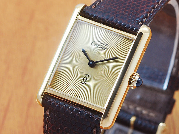 Cartier Tank 18K Gold Vermeil Sunburst Dial Midsize Watch!