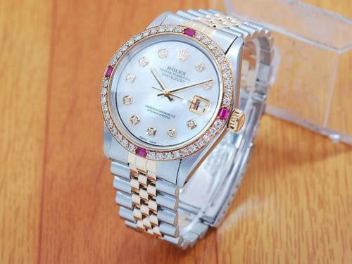 Rolex Gold & S/S Ruby Pearl Diamond Automatic Men's Watch!