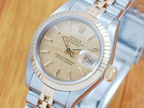 Rolex 18K Gold & S/S Linen Dial Automatic Women's Watch!