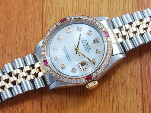 Rolex Gold & S/S Ruby Pearl Diamond Automatic Men's Watch!