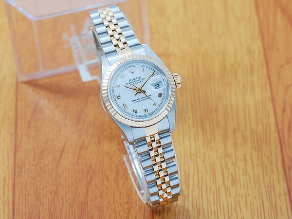 Rolex 18K Gold S/S Sapphire Roman Dial Women's Watch! 79173