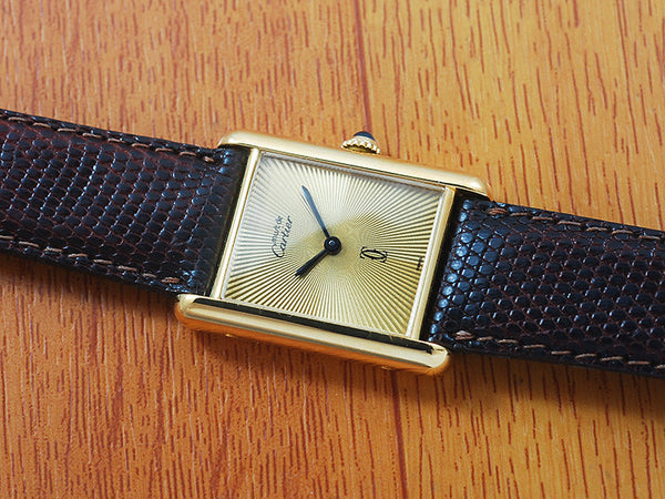 Cartier Tank 18K Gold Vermeil Sunburst Dial Midsize Watch!