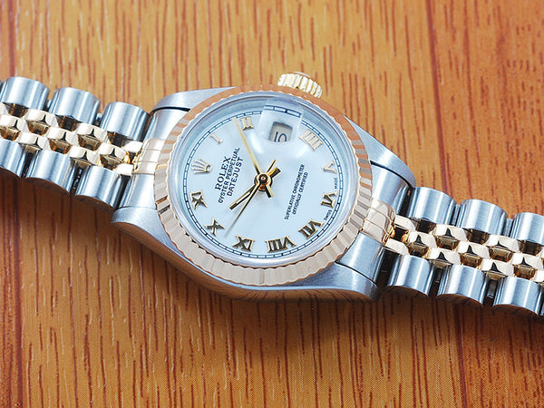 Rolex 18K Gold & S/S Roman Dial Automatic Women's Watch! 69173